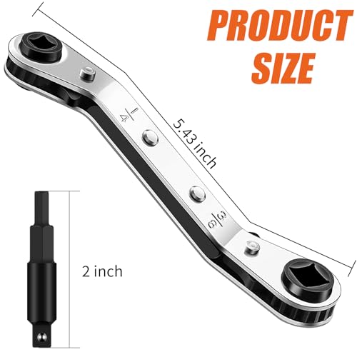 HVAC Service Wrench Set, Air Conditioner Valve Ratchet Wrench | HVAC tools: 3/16" to 3/8" and 5/16" x 1/4" service wrenches with 2 hex bit adapters for AC and refrigeration equipment repair - style: 1 Wrench + 2 Hexagon Bit