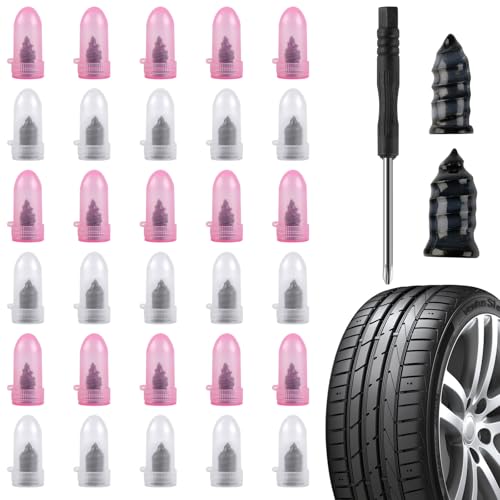 Rindion 30PCS Tire Repair Rubber Nail Kit, Self-Service Tire Repair Screws with 2 Sizes, Screw in Tire Plugs with Screwdriver, Tire Plugs Screw Type for Car, Truck, Motorcycle, Tractor
