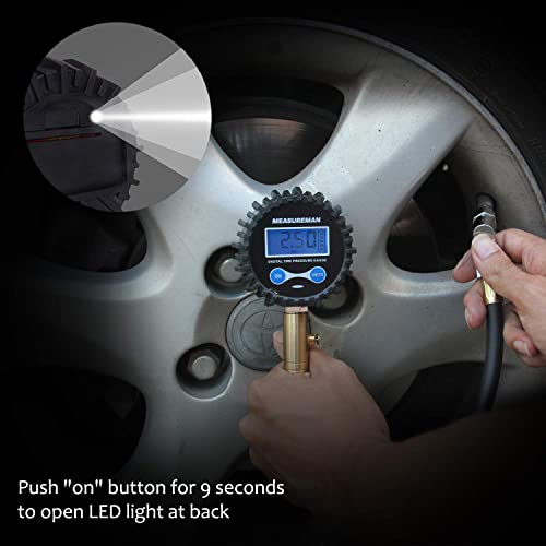 MEASUREMAN 2-1/2" Dial Size Digital Air Pressure Gauge with 1/4'' NPT Bottom Connector and Protective Boot, 0-200psi, Accuracy 1%, Battery Powered with LED Light (Pack of 2) - size: Short thread (Pack of 2), style: 0-200psi