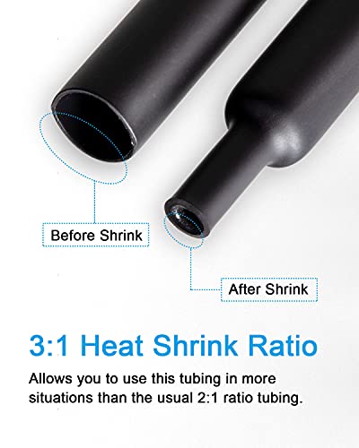 300pcs 3:1 Heat Shrink Tubing Kit, Dual Wall Adhesive Marine Heat Shrink Tube, Electrical Wire Cable Wrap Tubes Assortment with Storage Case for DIY (6 Sizes, Black) - size: Ratio 3:1