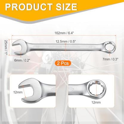 HARFINGTON 2Pcs Metric Combination Wrench 12mm Open End & 15-Degree Offset 12-Point Box End Chrome Vanadium Steel Industrial Grade Double Ended Wrenches Spanners Tools - size: 12mm