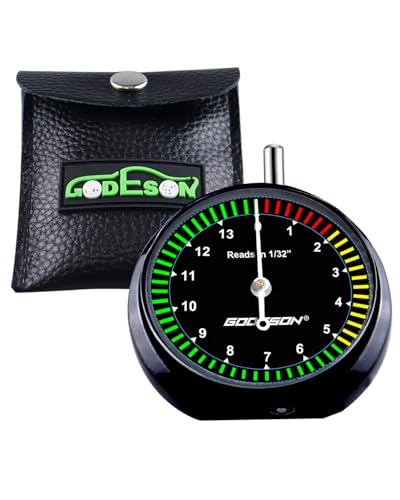 GODESON Tire Tread Depth Gauge - Analog Dial with Color-Coded (Red/Yellow/Green) for Accurate Tire Wear Measurement, 32NDS, Metal Build, Fit for Cars, Trucks & DIY (Includes Protective Pouch) - color: Black