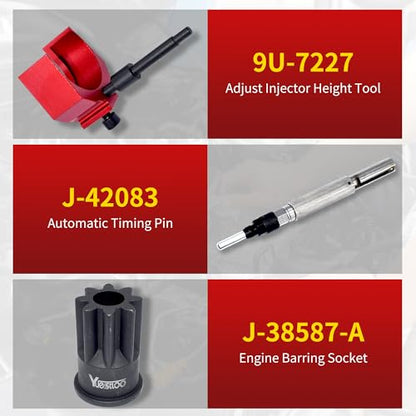 3PCS J-42083 Automatic Timing Pin + 9U-7227 Injector Height Adjustment Gauge Tool + J-38587-A Engine Barring Socket, Compatible with Caterpillar 3406E C-15 C-16 - size: 3pcs