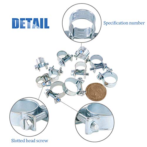 Glarks 120Pcs 10 Size Mini Fuel Injection Style Hose Clamp Assortment Kit For Diesel Petrol Pipe