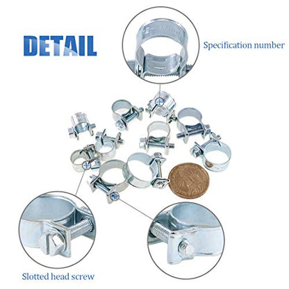 Glarks 120Pcs 10 Size Mini Fuel Injection Style Hose Clamp Assortment Kit For Diesel Petrol Pipe