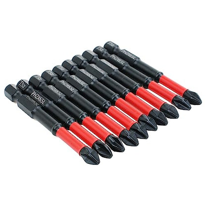10 Pack PH2 Magnetic Anti-Slip Impact Driver Bits, 2-1/2 Inch | 2.5" Long Phillips Bit with Anti-Slip Tip, Strong Magnetic Holding Impact-rated Durability Phillips #2 Bits for Impact Driver - size: Length:65mm