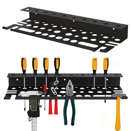 Metal Screwdriver Organizer, 15.75inch Utility Wall Mount Tool Organizer for Screwdrivers Pliers Holder with 35 Holes, Hand Tool Storage Rack for Workbench, Garage, Warehouse (Black, 2 Layers) - color: Without Charging Station, size: 2 Layers,35 Holes