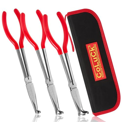 3Pcs 11" Hose Gripper Plier Set, 5/16-Inch, 1/2-Inch, 3/4-Inch Dia, Offset Spark Plug Boot Removal Pliers Serrated Jaws For Canon Plug Electrical Connectors Hard to Reach Narrow Spaces - size: 3-Piece Set