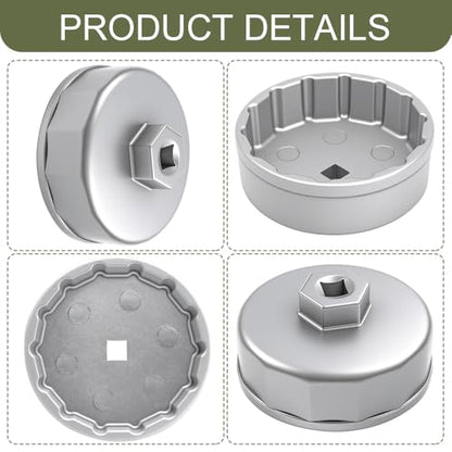 Heavy Duty 74mm 14 Flutes Oil Filter Wrench, 3/8" Square Drive Oil Filter Removel Tools, Oil Housing Cap Socket Remover Compatible with Most Cars Oil Filter Tool