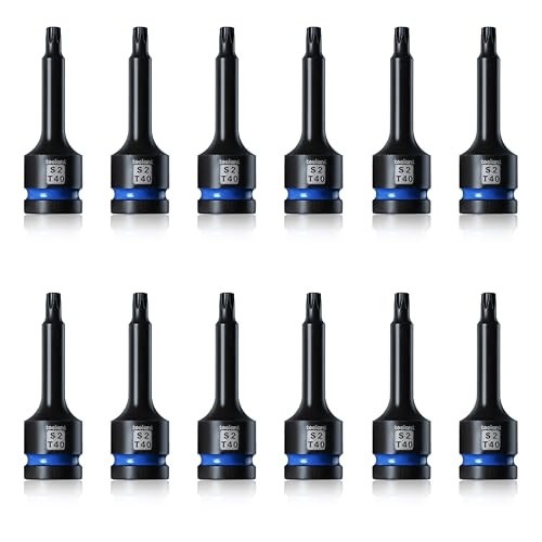 toolant 1/2-Inch Drive T40 Impact Torx Bit Sockets, 12-Piece | S2 steel one-piece sockets feature manganese phosphate coating, pin holes, and laser-etched markings - size: T40-12PCS