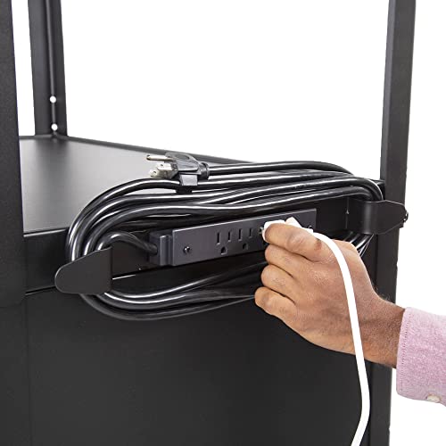 Stand Steady AV Cart with Locking Cabinet, Adjustable Height, UL Certified, Steel Frame, Black - color: Cabinet + Keyboard Tray, size: 24" L x 18" D x 42" H