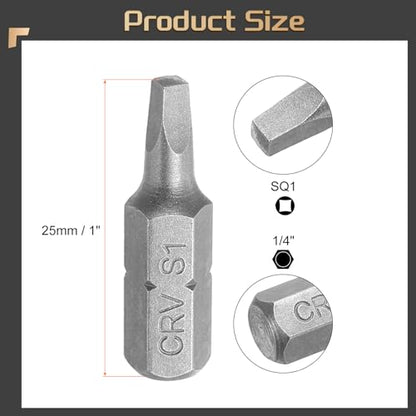 HARFINGTON 10pcs Square Head Screwdriver Bits 1/4" Hex Shank SQ1 Head 1" Length CR-V Steel Screw Driver Drill Bit for Repair Work Electric Screw Driver - size: SQ1