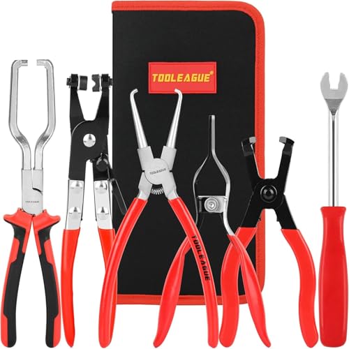 TOOLEAGUE 6Pcs Fuel Line Pliers Set for Auto Maintenance with Storage Case | Hose Remover, 9" Fuel Filter Caliper, Hose Pipe Clamp Clip, Flat Hose Clamp Plier, 30 Degree Disconnect Pliers Set - size: 6 pcs