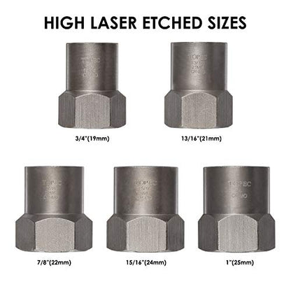 Topec 5-Piece Heavy Duty Bolt Remover Set, 1/2" Drive Impact Extractor Set, Perfect Tool Kit for Removing Stripped, Damaged, Rounded off and Rusted Bolts & Nuts, and Shorter Profile Lug Nuts - color: 5-piece