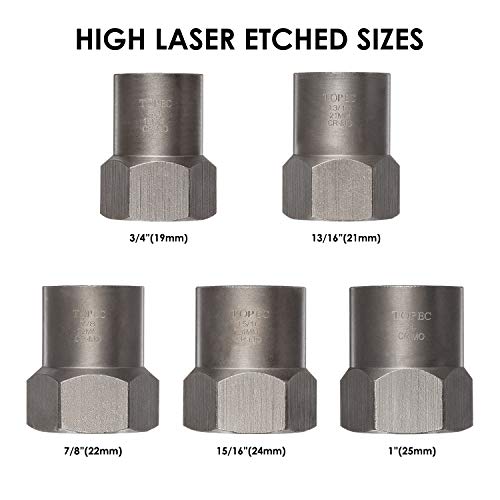 Topec 5-Piece Heavy Duty Bolt Remover Set, 1/2" Drive Impact Extractor Set, Perfect Tool Kit for Removing Stripped, Damaged, Rounded off and Rusted Bolts & Nuts, and Shorter Profile Lug Nuts - color: 5-piece