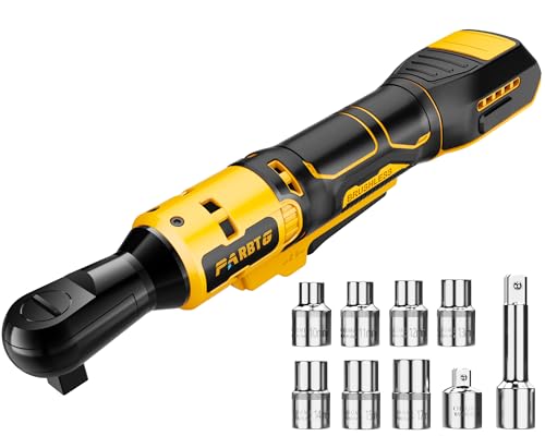 1/2 Inch Cordless Ratchet Wrench Compatible with DeWalt 20V Max Battery, 74Ft-Lbs (100N.m) High Torque, Brushless Motor, 0-400RPM Variable Speed, 7 Sockets, 1/2" to 3/8" Adapter, 3" Extension Bar