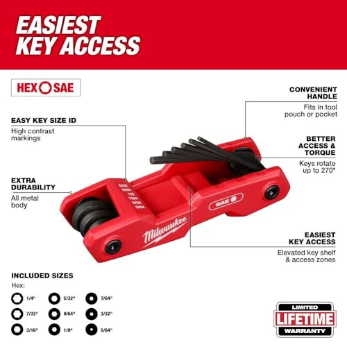 Milwaukee Electric - 17-Key Folding HEX Key Sets - SAE/Metric