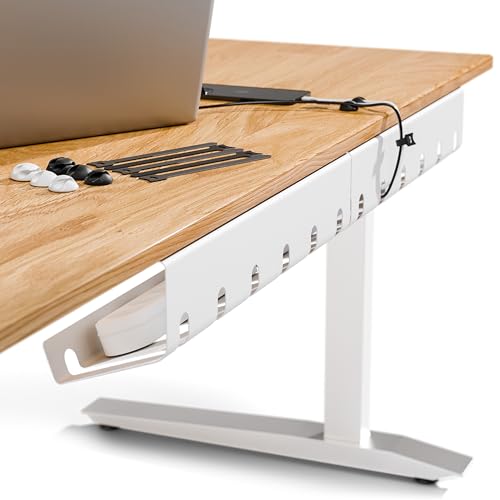 PAMO Cable Management Under Desk for Easy mounting Under-Table I Set of 3 - with 10X Cable Ties I Desk Organizer for Office/Home Office Table Thoughtful Cable Tray Holder - color: White, size: Set of 3