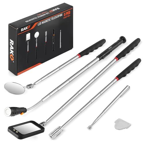 RAK Magnetic Pickup Tool Set Gifts for Men - 5Pcs with 360 Swivel Inspection Mirrors, Telescoping Magnet Pickup Tool, Flexible LED Flashlight, Mechanic Tools & Cool Gadgets for Men, Dad, Husband - style: 5 Pcs Magnetic Pickup Tool Set