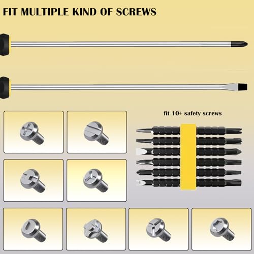 10pcs Long Magnetic Screwdrivers with Ratchet Set, 10" PH2 SL6 | Extra Long Shaft Phillips Slotted, with Magnetizer, Rubber Handle, Chrome Vanadium Steel