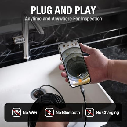 Teslong 50FT USB C Borescope Camera with Light for iPhone 15/16/17 Android | 15m DIY Scope Camera for Sewer Drain Pipe Inspection, 8 LED Lights, IP67 Waterproof, 1.0MP HD Endoscope, Flexible Snake Cable