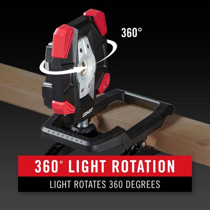 Coast CL40R 3900 Lumen Rechargeable Dual Power Rotating LED Aluminum Clamp Light with Wide Angle Flood Beam, Black/Red
