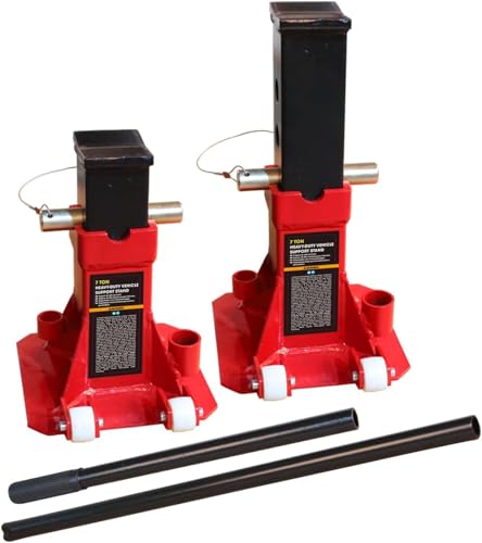 Big RED 7 Ton Heavy Duty Jack Stands, Pin Style Jack Stand with 2 Casters and Handle, Easily Portable Car Stand for SUV, Trucks and Pick Ups, Red - size: 7 ton caster