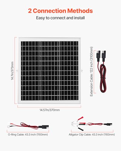 VEVOR 20W 12V Solar Panel Battery Charger, Solar Battery Trickle Charger Maintainer with Intelligent MPPT Controller & Adjustable Mount Bracket, IP67 Waterproof for Car Boat RV Motorcycle Trailer - style: 20W