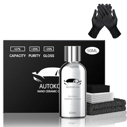 10H Nano Ceramic Coating for Cars, 50ML High Gloss Anti-Scratch SiO2 Ceramic Car Coating Kit, Plastic, Glass, Wheel Polishing, Hydrophobic, Long Lasting Protection
