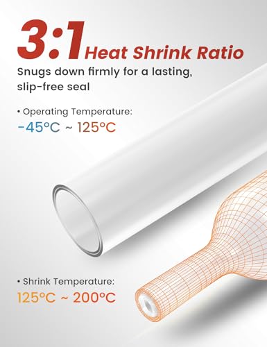 RED WOLF 3:1 Clear Heat Shrink Tubing Kit 260PCS, Waterproof Marine Grade Wire Wrap, Adhesive Lined Dual Wall Clear Heat Shrink Wrap for Electrical Insulation Wire Repairs and Connections - color: 3:1 260PCS-Clear
