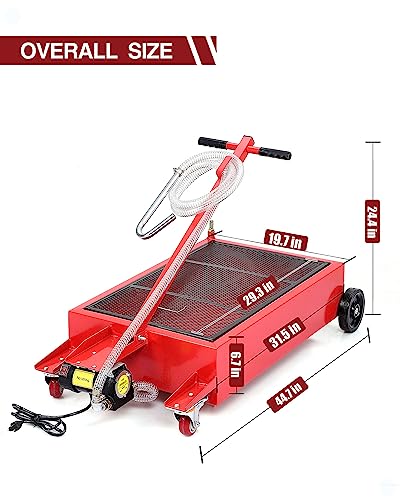 Oil Drain Pan, 20 Gallon Low Profile Oil Drain Pan, Oil Change Pan with 110V Electric Pump,8ft Hose & Folding Handle, Rolling Oil Drain Cart for Cars, Trucks, Buses, RVs, Red - size: 20 GAL