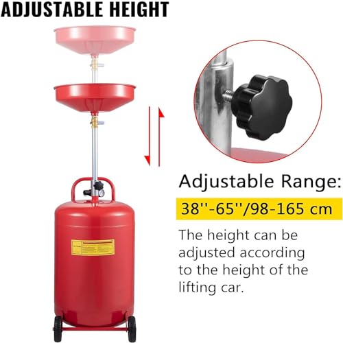 VEVOR Oil Drain Container, 20 Gallon Waste Oil Drain Tank, Portable Oil Lift Drain Pan Air Operated Drainer, Fluid Fuel Drainage Adjustable Funnel Height with Pressure Regulating Valve & Wheel - size: 20 Gallon