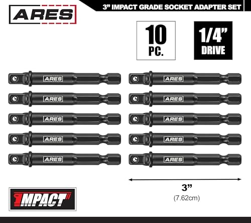 ARES 70384-10-Piece 1/4-Inch Drive 3-Inch Impact Grade Socket Adapter Set - Turns Impact Drill Driver into High Speed Socket Driver - size: 1/4-Inch Drive 3-Inch