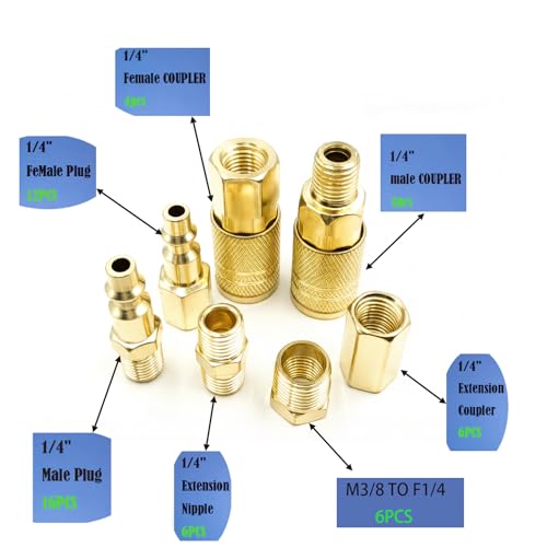 55PCS 1/4" NPT Quick Connect Coupler Plug Assortment Set, Air Hose Fittings | includes couplers and plugs for various pneumatic tools. Perfect for automotive, woodworking, and industrial DIY applications