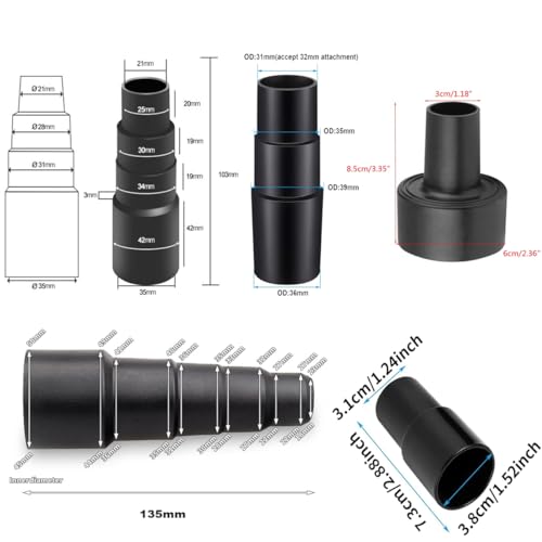 Universal Shop Vac Vacuum Hose Adapter,5 Pieces Vacuum Hose Adapter Kit,2-1/2 Inch to 1-1/4 Inch; 1-1/4 Inch to 1-3/8 Inch to 1-1/2 Inch; 1-3/8 Inch to 1-1/4; 32mm to 35mm; 32mm to 38mm, 32mm to 45mm