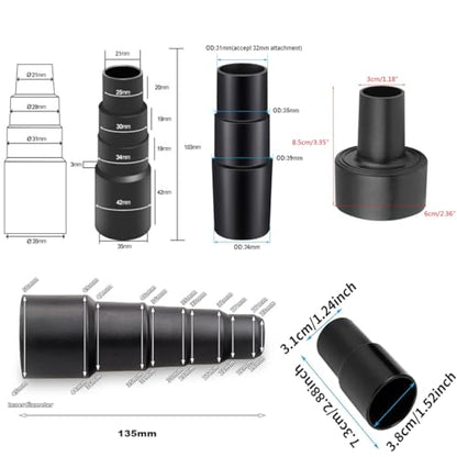 Universal Shop Vac Vacuum Hose Adapter,5 Pieces Vacuum Hose Adapter Kit,2-1/2 Inch to 1-1/4 Inch; 1-1/4 Inch to 1-3/8 Inch to 1-1/2 Inch; 1-3/8 Inch to 1-1/4; 32mm to 35mm; 32mm to 38mm, 32mm to 45mm
