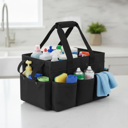 Fits Standard Spray Bottles Cleaning Caddy, Portable 600D Oxford Tool Organizer with Handle for Home and Car Detailing