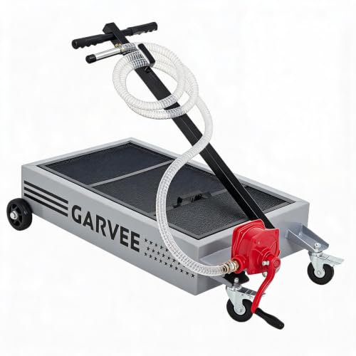15 Gal Oil Drain Pan with Pump,Low Profile Rolling Oil Drain Cart with 8 ft Hose | with Manual Pump, Wheels & Folding Handle, Oil Drain Tank for Cars, SUVs, Trucks, Buses, RVs - color: National Flag-Silver, size: 15 Gal with Manual Pump