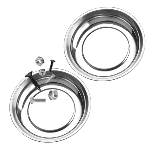 2 PCS Magnetic Parts Tray Set, Stainless Steel 6" Round Magnetic Trays, Mechanic Tool Tray Holder for Screw, Sockets, Bolts, Nuts, Small Metal Parts - color: 6" Round