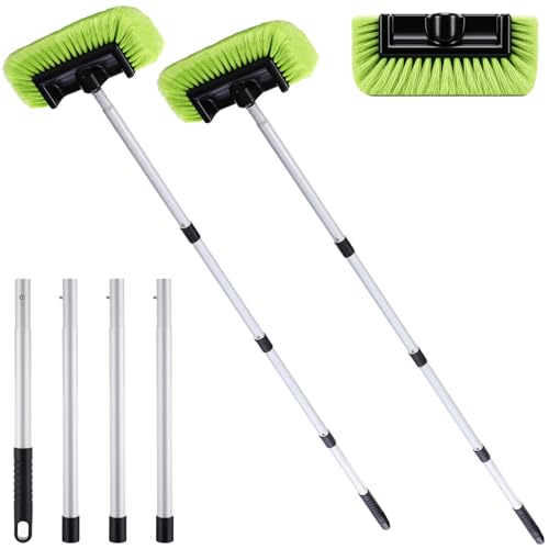2 Pack 58 Inch Extendable Car Wash Brushes, Soft Bristled Scratch Free Cleaning System with Long Handle, Universal Cleaning Tool Set for Vehicles Home Windows Tires Snow Removal (Green) - color: Green