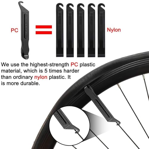 Bike Tire Levers - Ultra Strong PC Plastic Bicycle Tire Removal Changing Tool and Stainless Steel Levers for Road or Mountain Bike Tires - Set of 7 - color: Black*4 and Silver*3