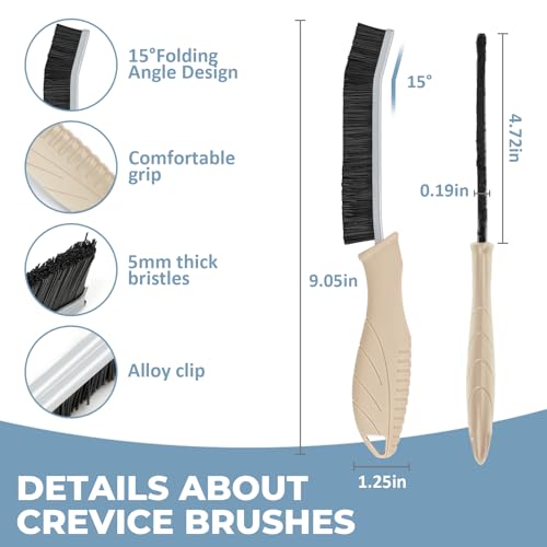TQRR Cleaning Brush Set 3 Pcs with Soft Bristle and Hard Bristle Crevice | Grout Brush, Auto Vent Cleaning, Wheel Cleaning, Cleaning tool for Kitchen and House Use, Sinks, Shower, Tile, Toilet, Window - color: Khaki