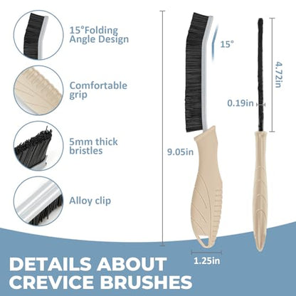 TQRR Cleaning Brush Set 3 Pcs with Soft Bristle and Hard Bristle Crevice | Grout Brush, Auto Vent Cleaning, Wheel Cleaning, Cleaning tool for Kitchen and House Use, Sinks, Shower, Tile, Toilet, Window - color: Khaki