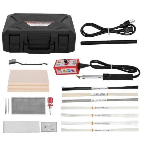 Plastic Welder with Adjustable Temperature 180-360°C, Plastic Welding Kit for Car Bumper, Dashboard, Kayak, Canoe, 8 Types of Plastic Welding Rods, Overheat Protection, RED.