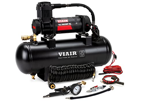 VIAIR TLC BOOST XL Air Compressor Source Kit – 150 PSI Tire Inflator with 2 Gallon Tank, Blow Gun, Inflation Tips, Presta Valve Chuck & 30ft Coil Hose – For Air Tools, DIY Projects & Mobile Shops - style: TLC BOOST XL Air Compressor Source Kit