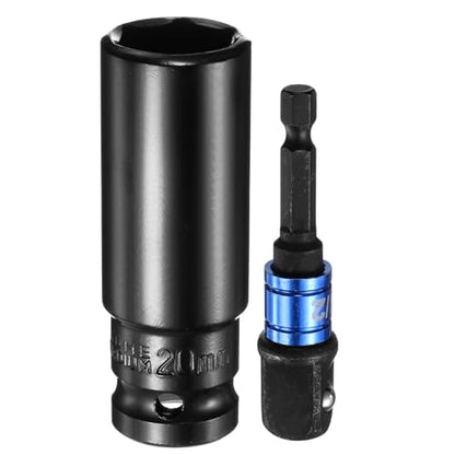 HARFINGTON Deep 6-Point Impact Socket 1/2" Drive 20mm Metric Socket 3" Length with 1/4" Hex Shank Adapter, CR-V Steel Socket Adapter Accessory Tool Set Kit for Hex Bolts Nuts - size: 20mm