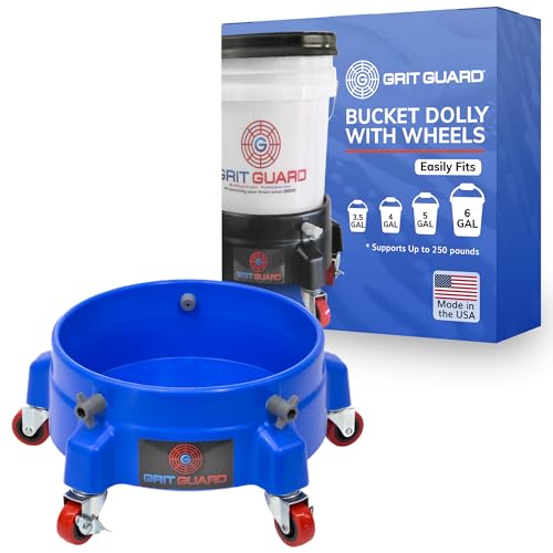GRIT GUARD Bucket Dolly with Wheels - Rolling Detailing Wash Bucket with 5 Wheels and 2 Locking Casters Compatible with 2.5, 4, 5 and 6 Gallon Buckets (Blue, 2" Red Casters) - Made in the USA - color: Blue, size: 2" Red Casters