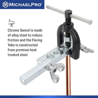MichaelPro MP009090 Single and Double Flaring Tool Kit with Extra Adapters- Use on Aluminum, Copper, Soft Steel Brake Line and Brass Tubing