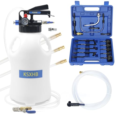 10L（2.64gal） Pneumatic Transmission Fluid Extractor and Dispenser-Transmission Fluid Pump with 15 Metal ATF Filler Adapters for Automotive Use,Transmission Fluid Transfer Pump
