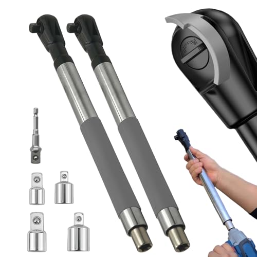Wrench Extender, Offset Extension Wrench, Offset Extension Wrench Impact, Electric Ratchet Wrench,Chain Drive Wrench Extender with 4 Socket and 1/2‘’ Electric Drill Adapters for Labor-Saving(2Kits) - color: 2pack Silver